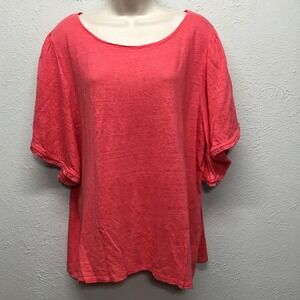 Chicos Top Size 3 Womens XL Pink Melon Short Sleeve 100% Linen